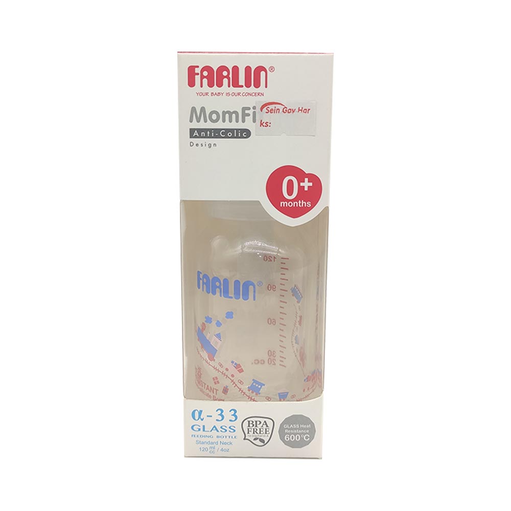 Farlin Anti-Colic Silicone Nipple Standard Neck Glass Feeding Bottle 120ml