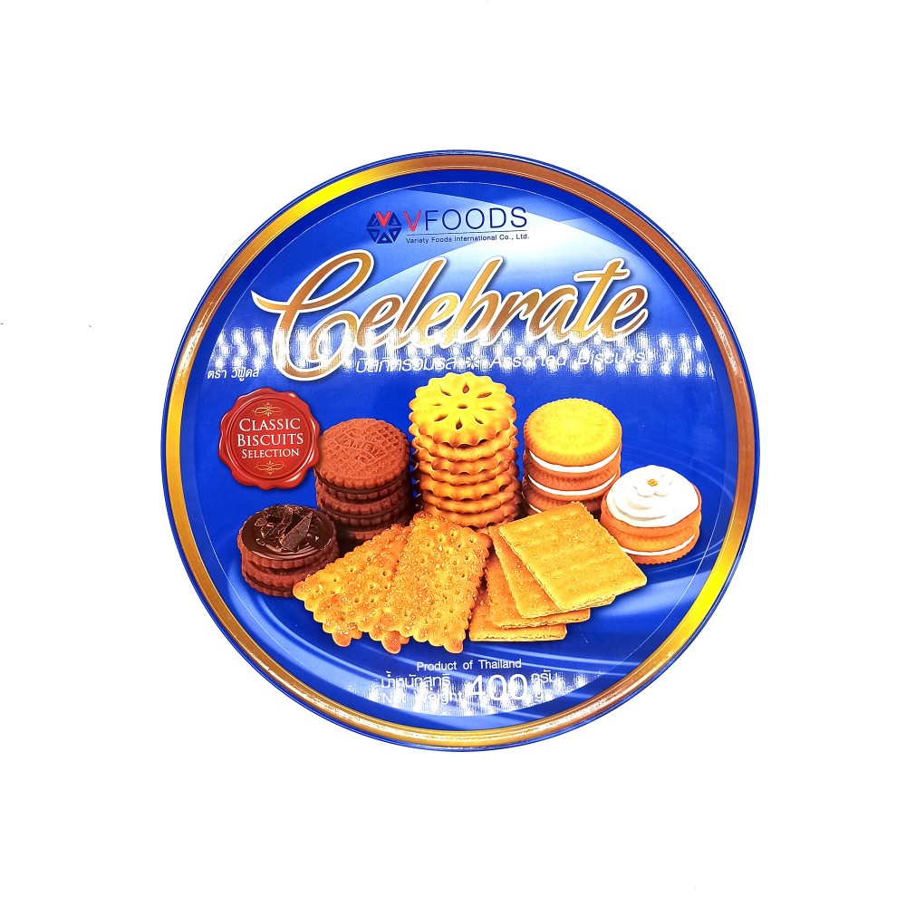 V Food Celebrate Assorted Biscuits Tin 400g (Blue)