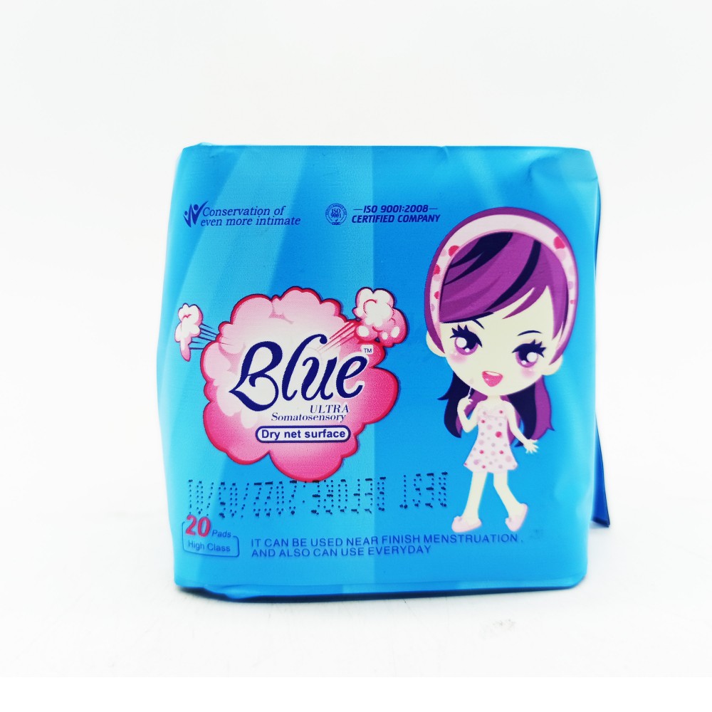 Blue Ultra Somatosensory Sanitary Napkin Dry Net Surface Chamamile Day 20's (Blue)