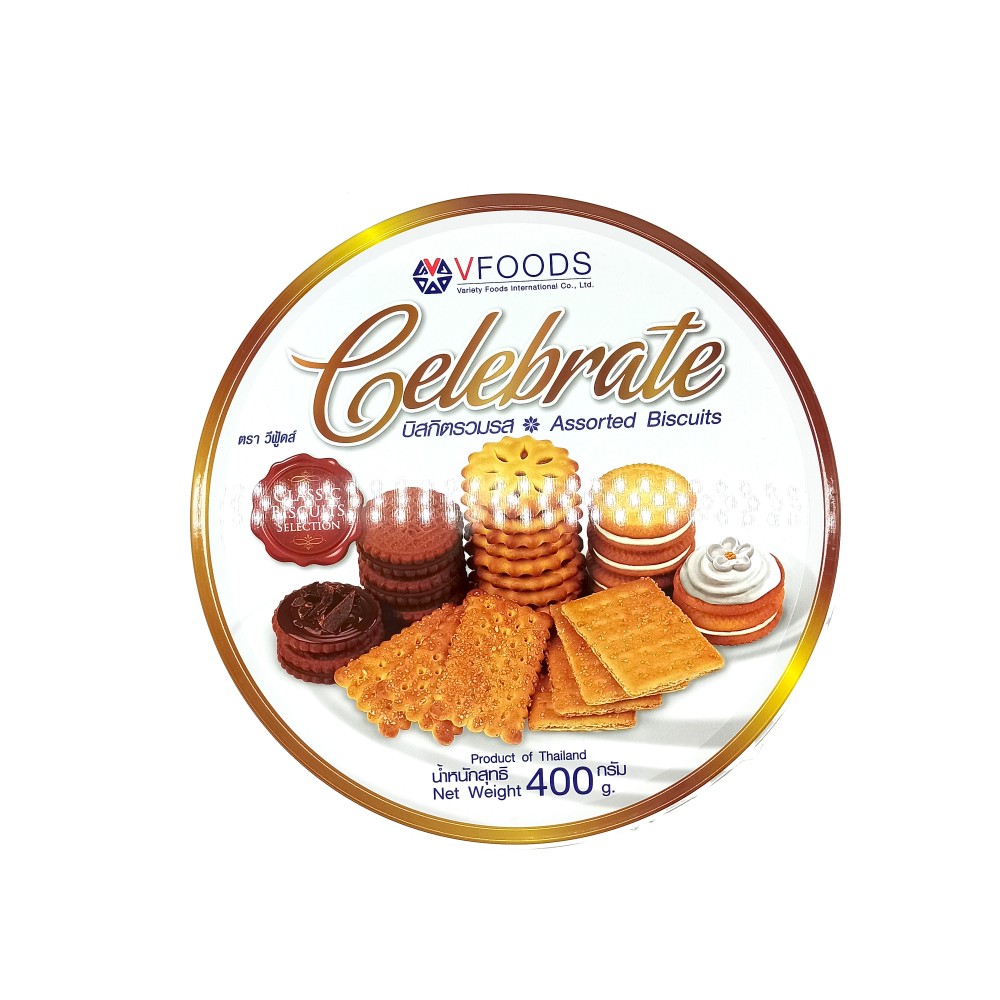 V Food Celebrate Assorted Biscuits Tin 400g (White)