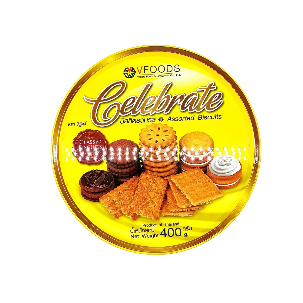 V Food Celebrate Assorted Biscuits Tin 400g (Yellow)