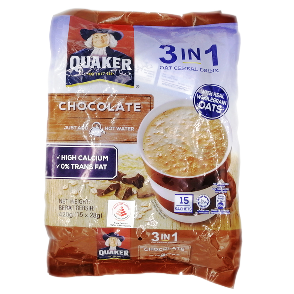 Quaker 3 in 1 Oat Cereal Drink Chocolate 15's 420g