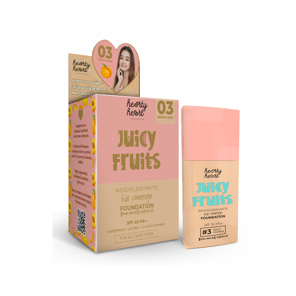Hearty Heart Juicy Fruit Liquid Foundation 03- 20ml **Buy 1 Get 15%+Bella Iconic Brow **07.10 23 to 19.10.23 **
