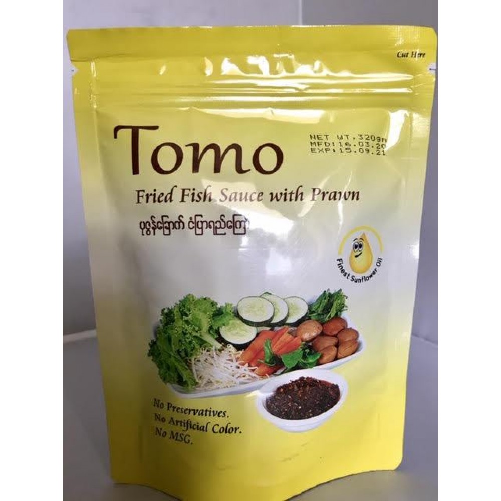 Tomo Fried Fish Paste (Prawn) (ပုဇွန်ခြောက်ငံပြာရည်ကြော်) 320g