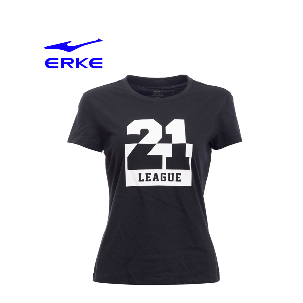 Erke Women Crew Neck T Shirt S/S No-12217219011-001 Black Size-2XL