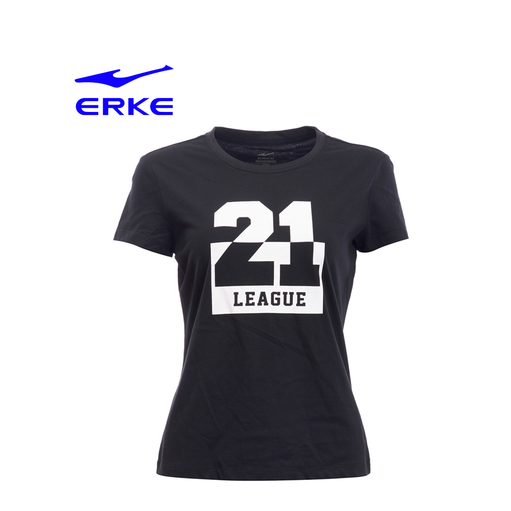 Erke Women Crew Neck T Shirt S/S No-12217219011-001 Black Size-XL