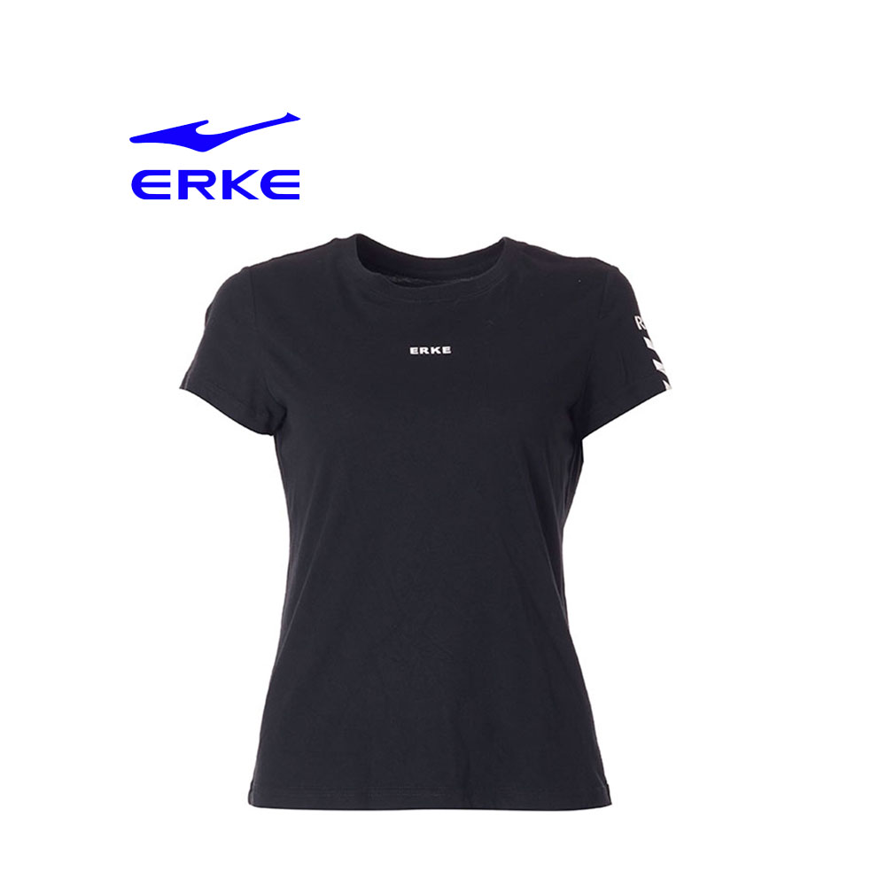 Erke Women Crew Neck T Shirt S/S No-12218219304-006 Black Size-XL