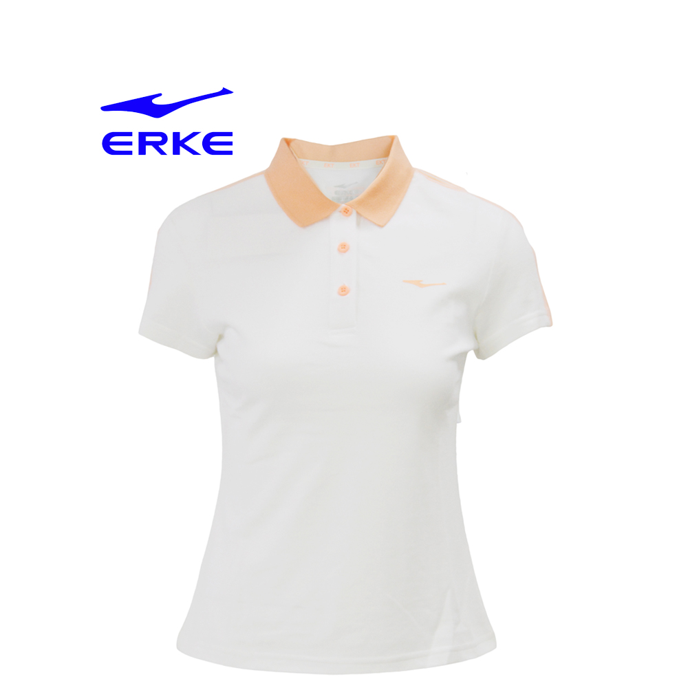 Erke Women Tennis Jersey S/S No-12217219115-022 White/Coral Size-XL