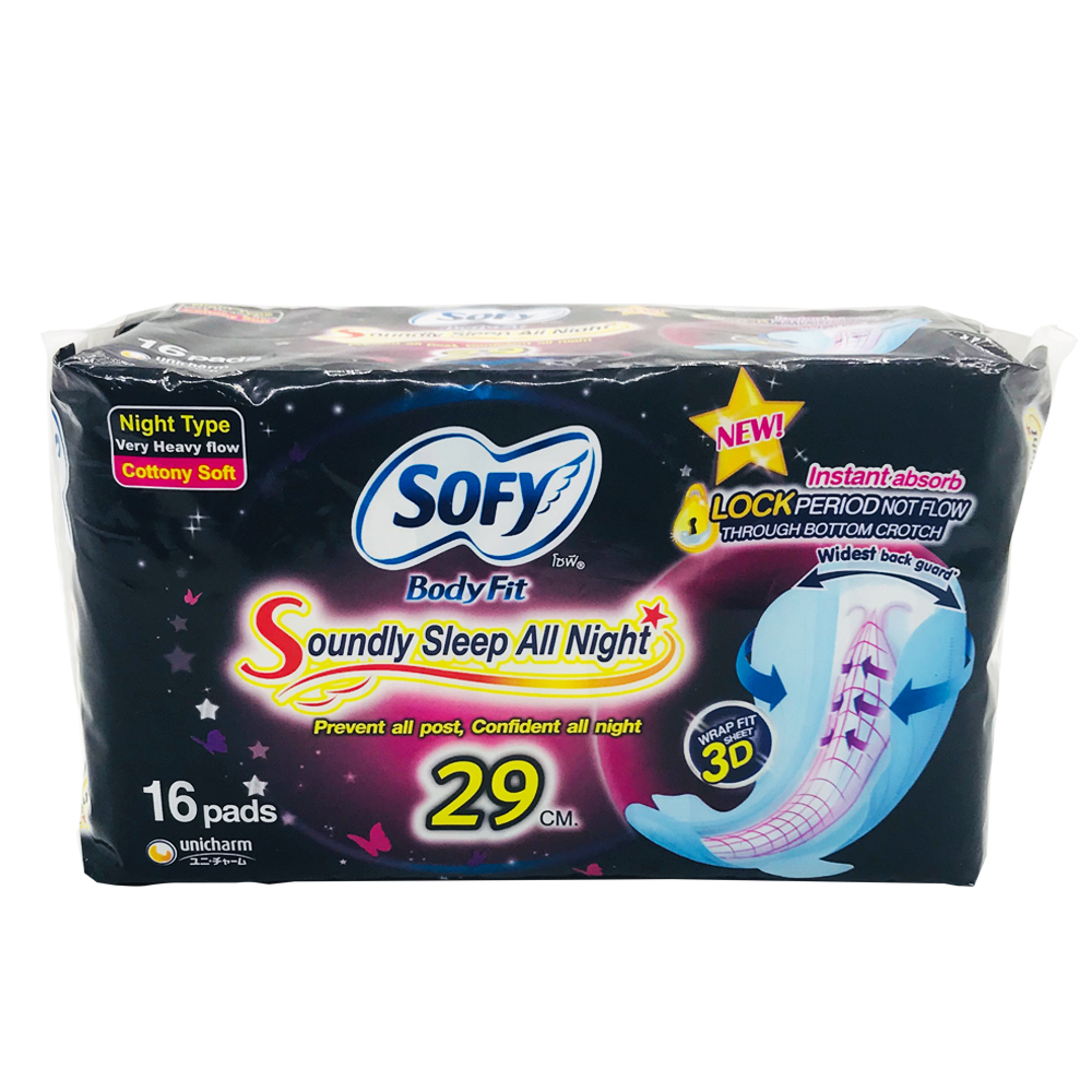 Sofy Body Fit Sanitary Napkin Wing Cotton Night 29cm 16's