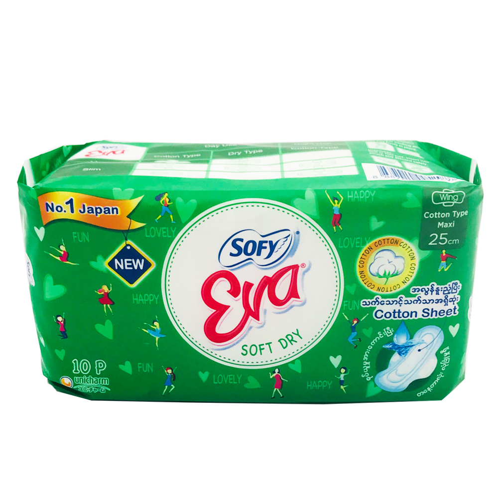 Sofy Eva Sanitary Napkin Soft Dry Maxi Wing Cotton Day 25cm 10's