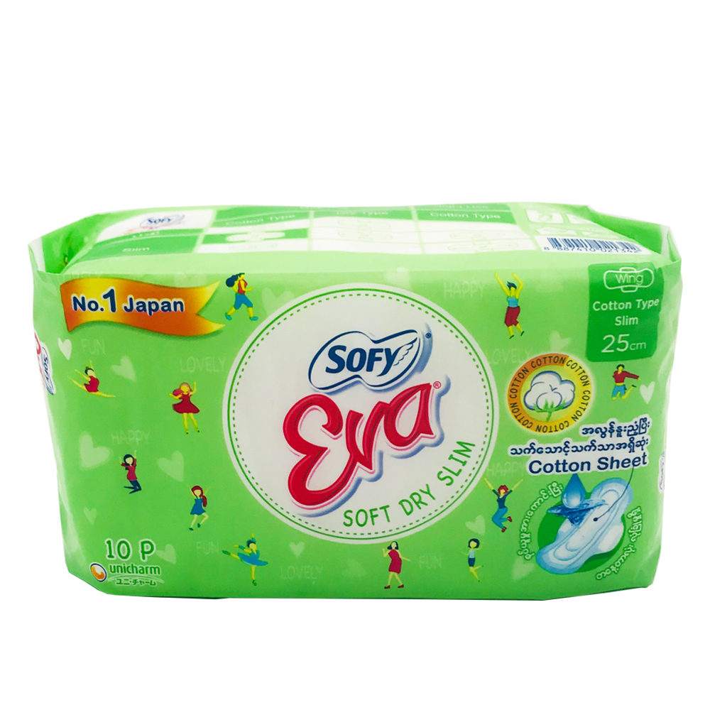 Sofy Eva Sanitary Napkin Soft Dry Slim Wing Cotton Day 25cm 10's