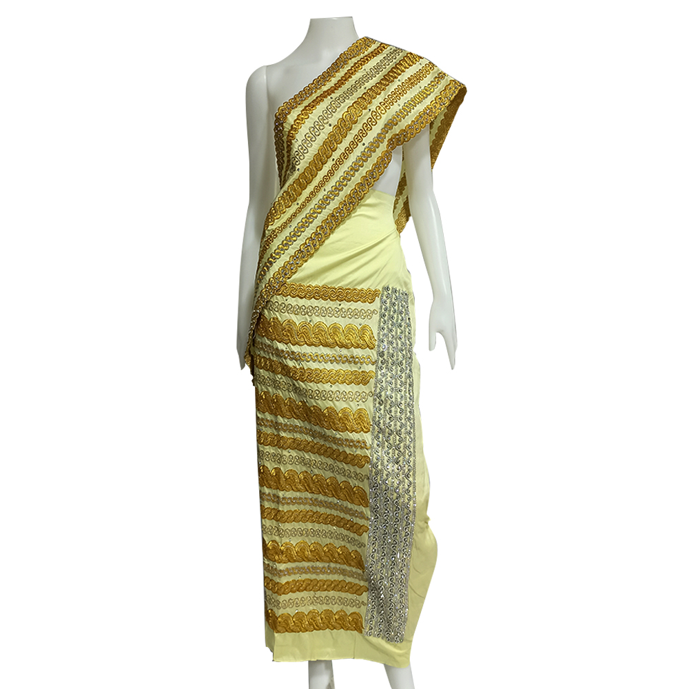Golden Silk Women Fabric One Set With Shawl (Thai Poe Kyaut Kat)