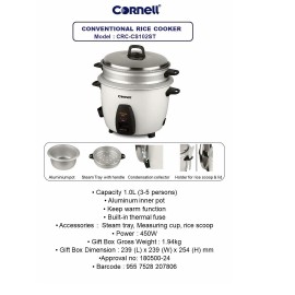 Cornell CRC-CS102ST Conventional Rice Cooker 1.0 L