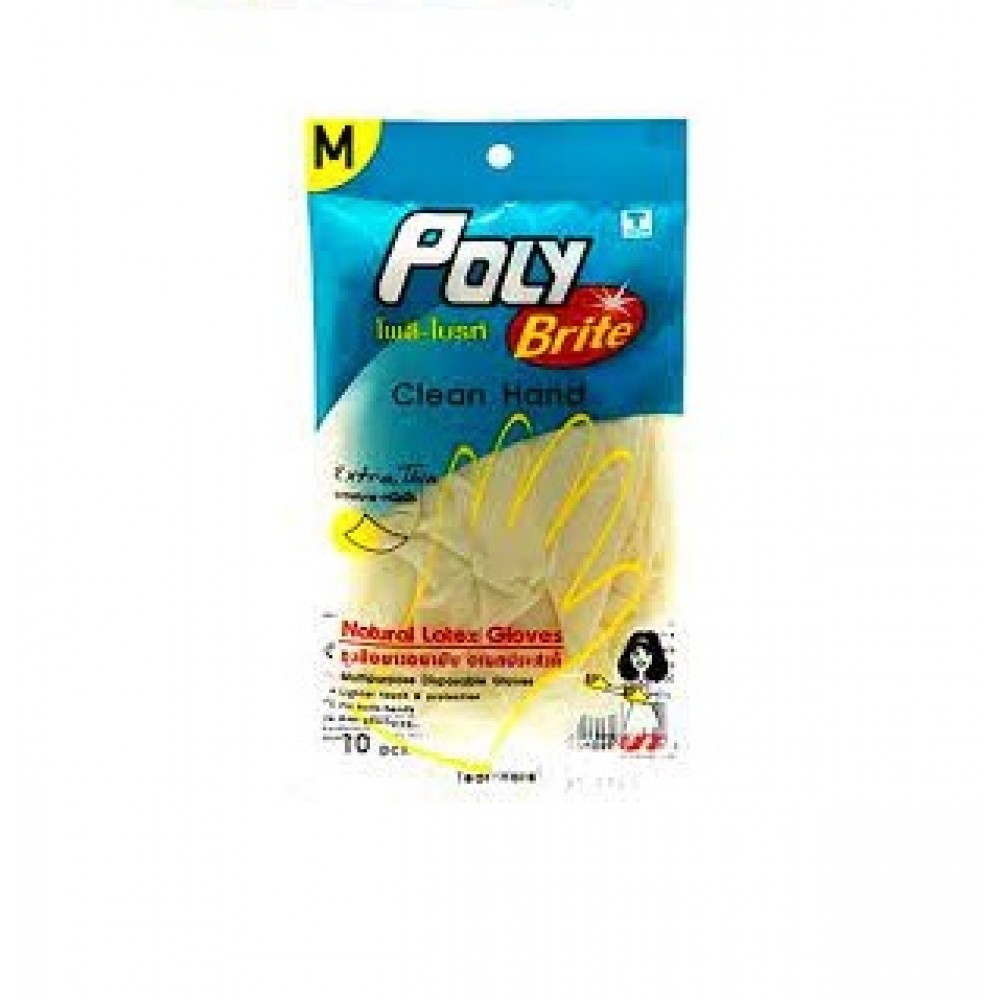 Poly Brite Disposable Latex Gloves Extra Thin Size M