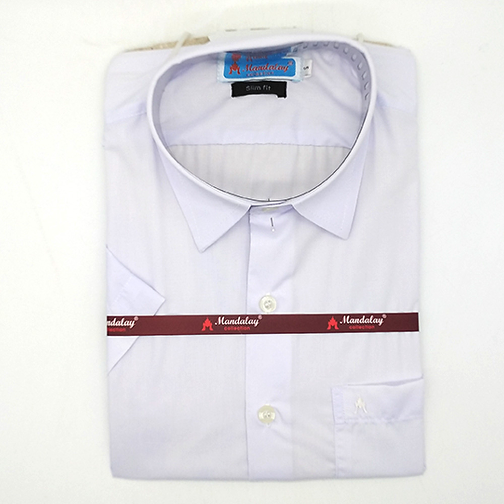 Mandalay Men White Slim Fit Shirt S/S (Three Rifle Thar) (FOC-Buy 5pcs Get 1pcs Mya Kyar Phyu Men Longyi)