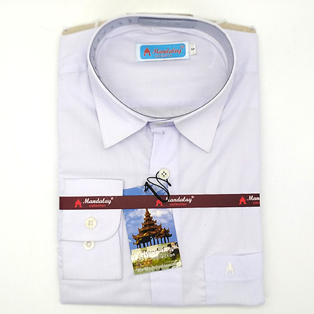 Mandalay Men White Slim Fit Shirt L/S (Three Rifle Thar) (FOC-Buy 5pcs Get 1pcs Mya Kyar Phyu Men Longyi)