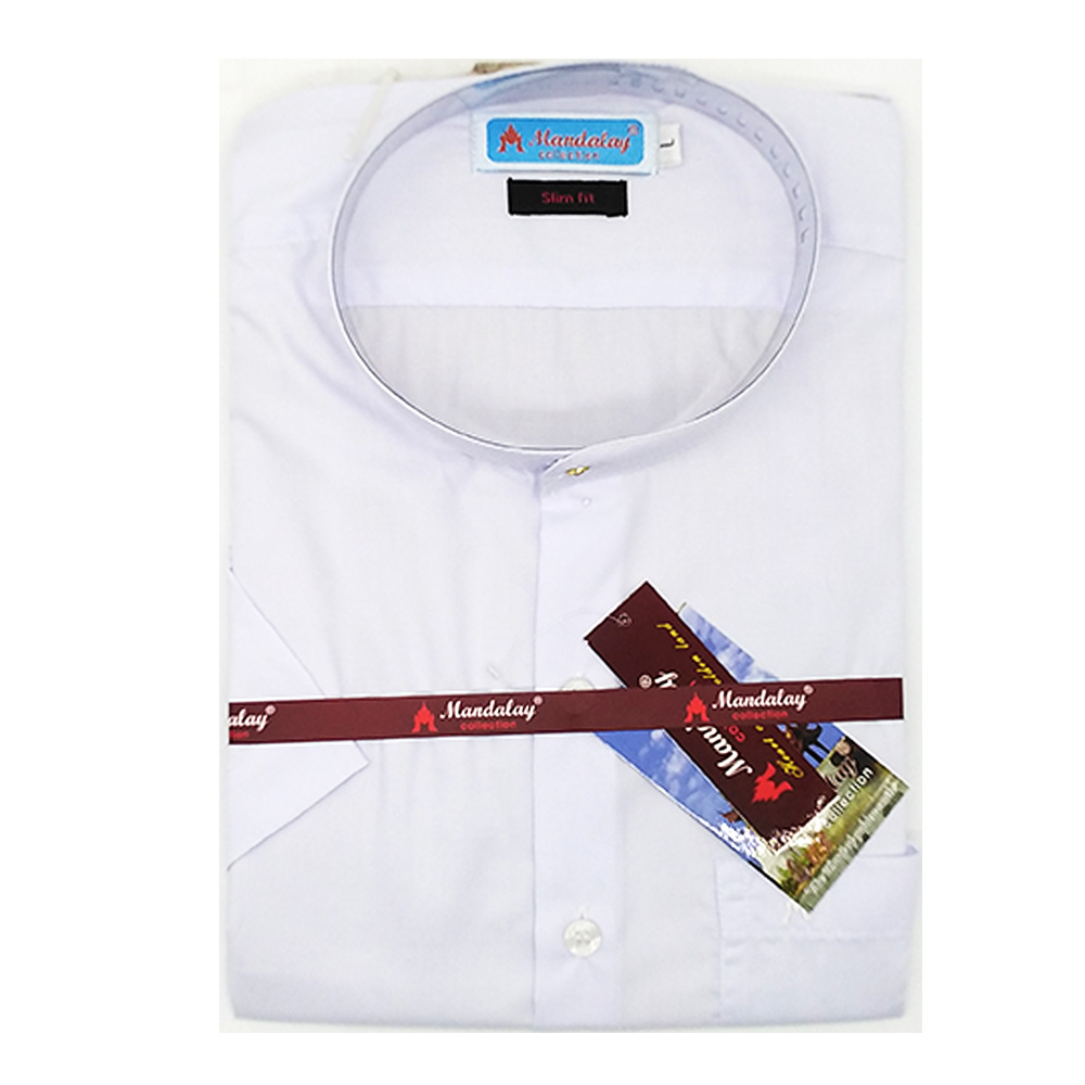 Mandalay Men White Slim Fit Shirt S/S (Three Rifle Thar Lel Gatone)