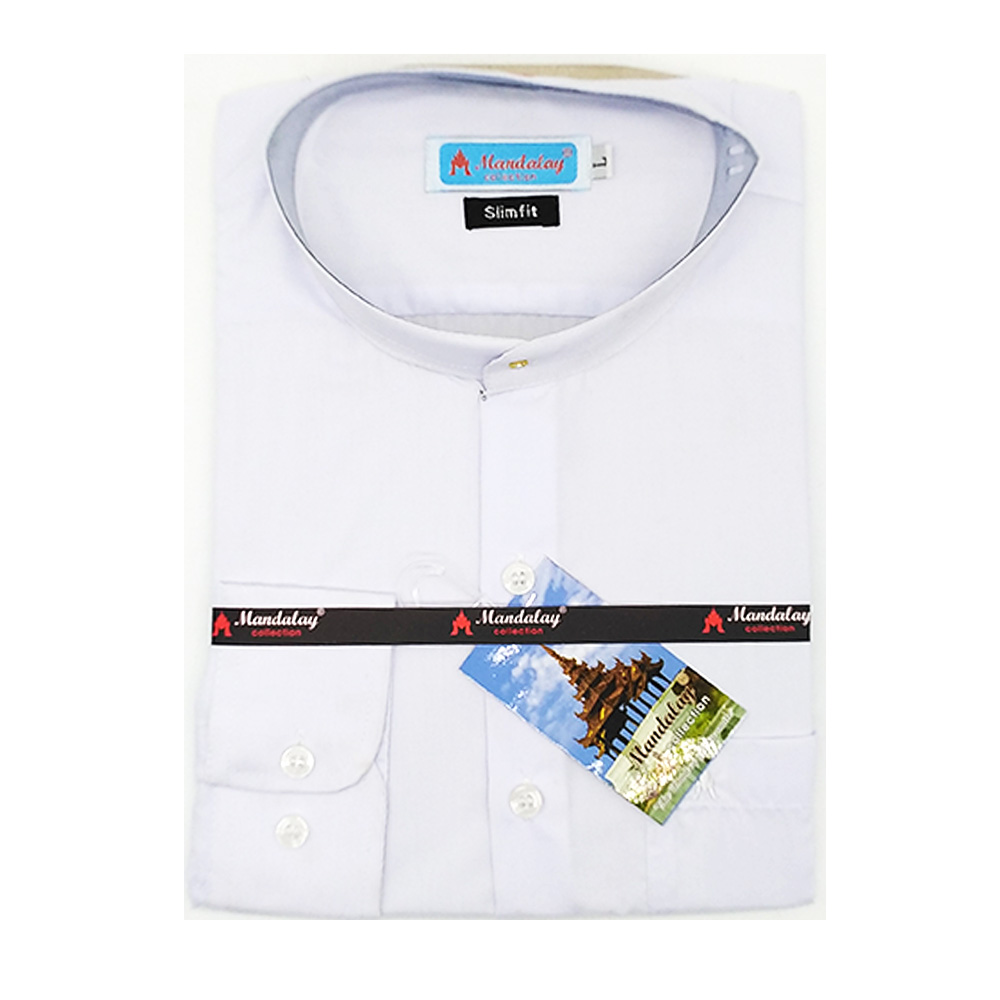 Mandalay Men White Slim Fit Shirt L/S (Three Rifle Thar Lel Gatone)