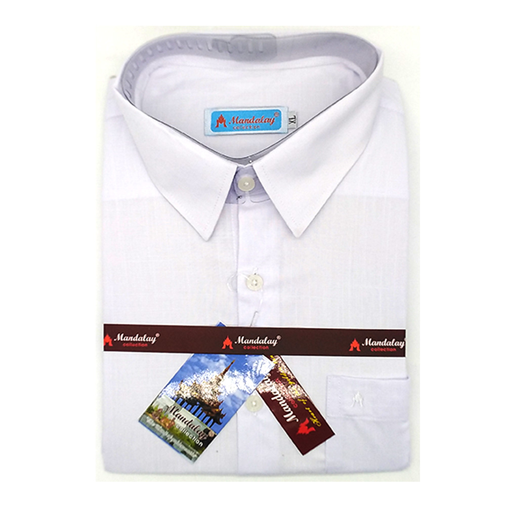 Mandalay Men White Shirt S/S (A Chit Thar) (FOC-Buy 5pcs Get 1pcs Mya Kyar Phyu Men Longyi)