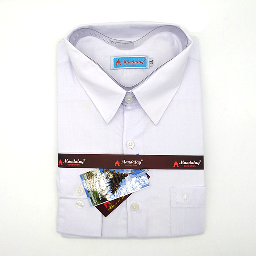 Mandalay Men White Shirt L/S (A Chit Thar) (FOC-Buy 5pcs Get 1pcs Mya Kyar Phyu Men Longyi)