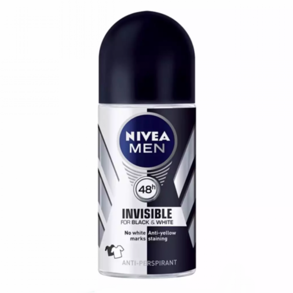 NIVEA for Men Invisible Black and White 48hr Deodorant Roll on 50ml