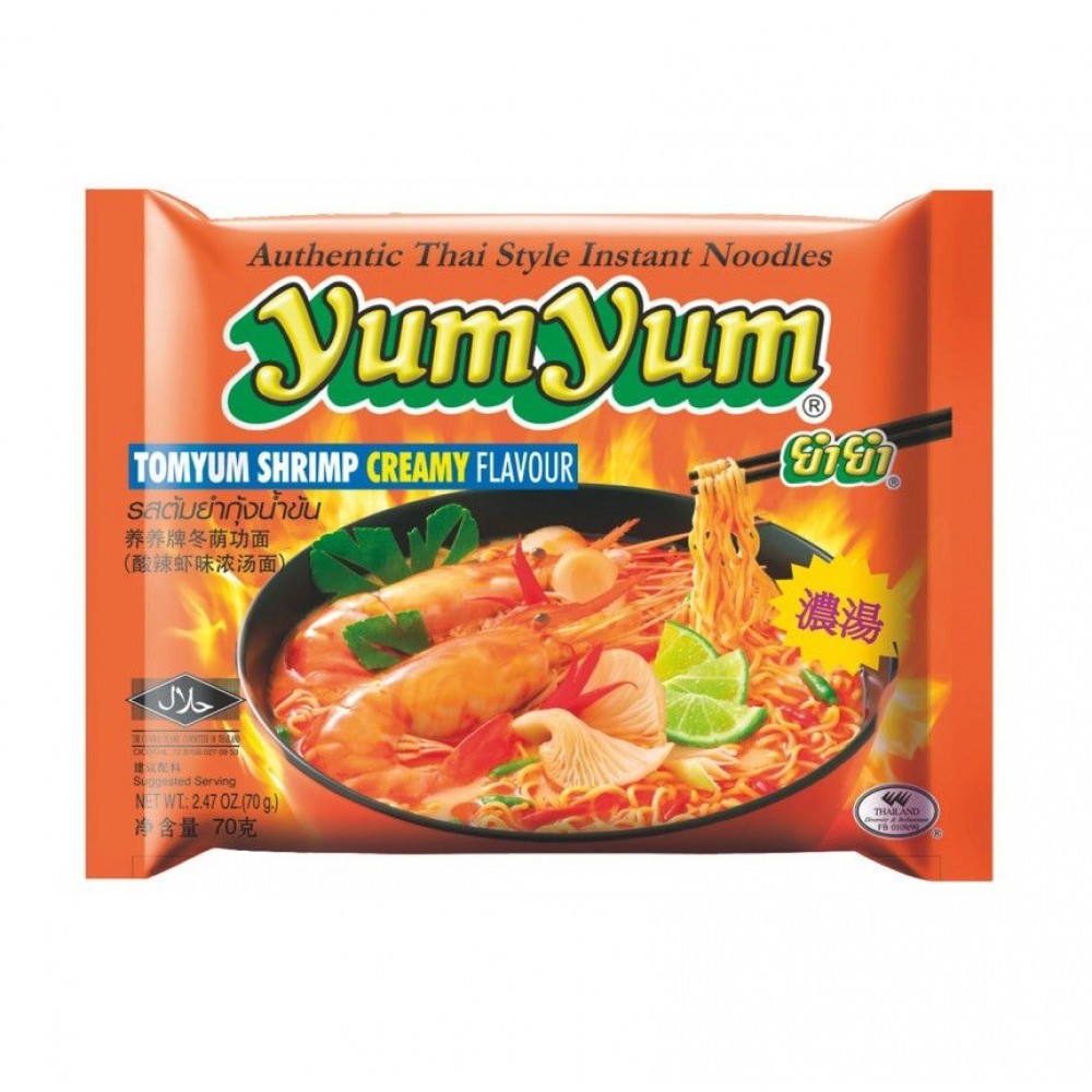 Yum Yum Instant Tom Yum Shrimp Creamy Noodles 70g (အသင့်စားခေါက်ဆွဲ 70g)