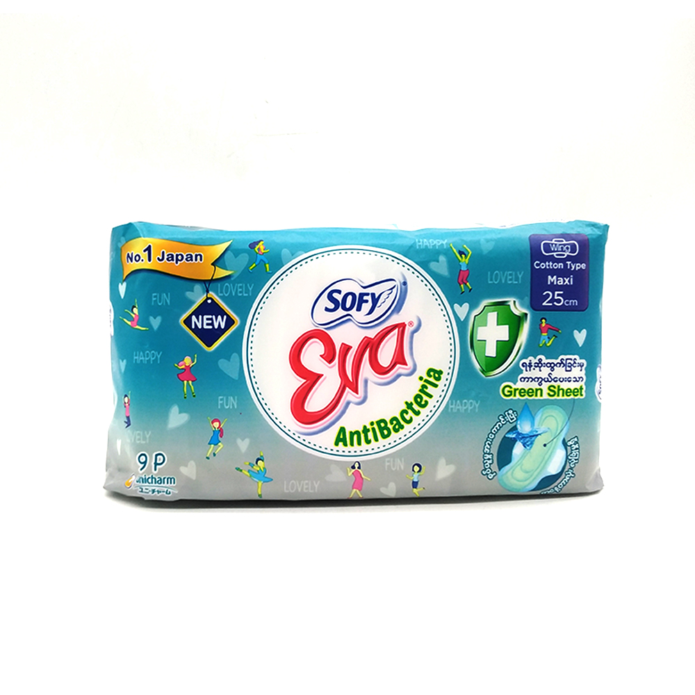 Sofy Eva Anti-Bacteria Sanitary Napkin Maxi Wing Cotton 9's (Green Sheet)