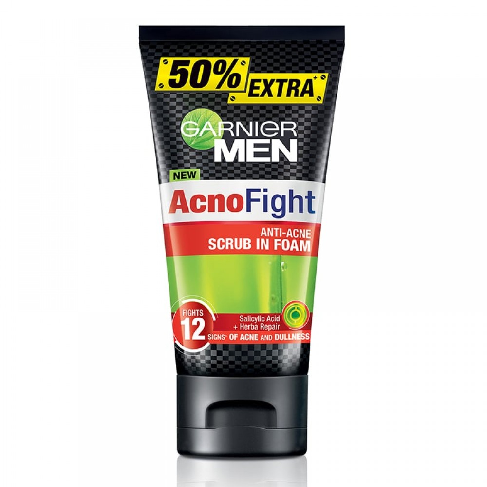Garnier Men Acno Fight Foam Gentle Scrub Face Wash Anti Acne Cleansing 150g 