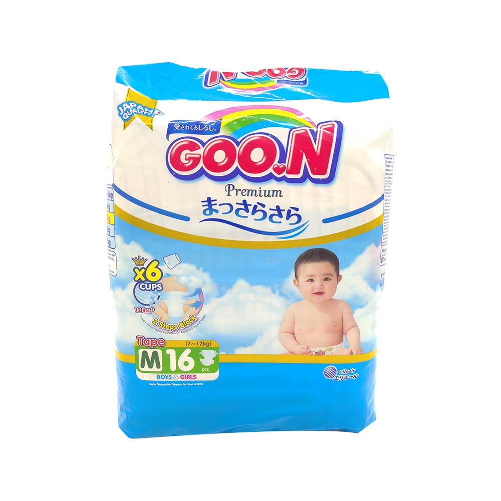 Goon Premium Baby Disposable Diapers For Boy & Girls 16pcs 7-12kg (M)