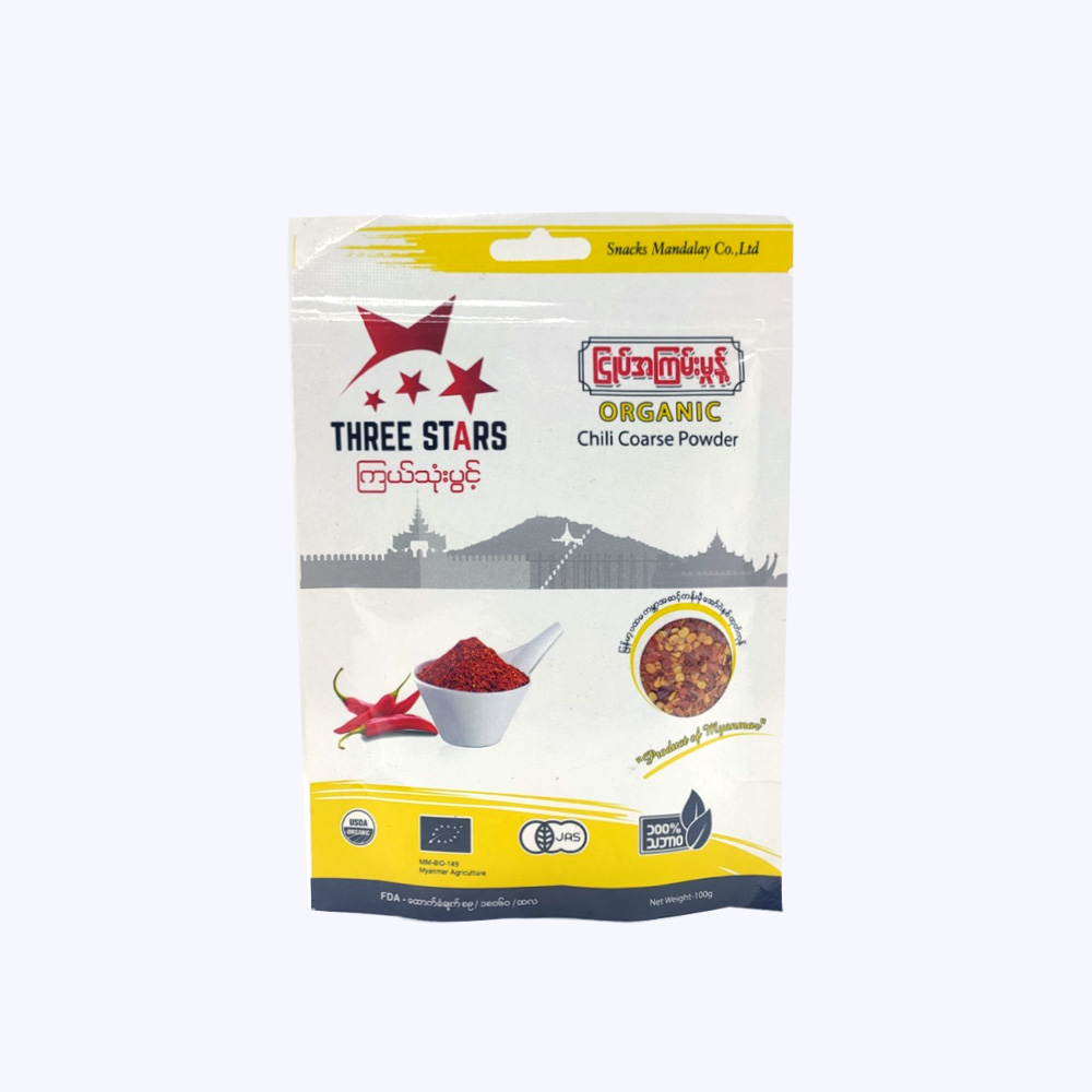 Three Stars Organic Chili Coarse Powder 100g