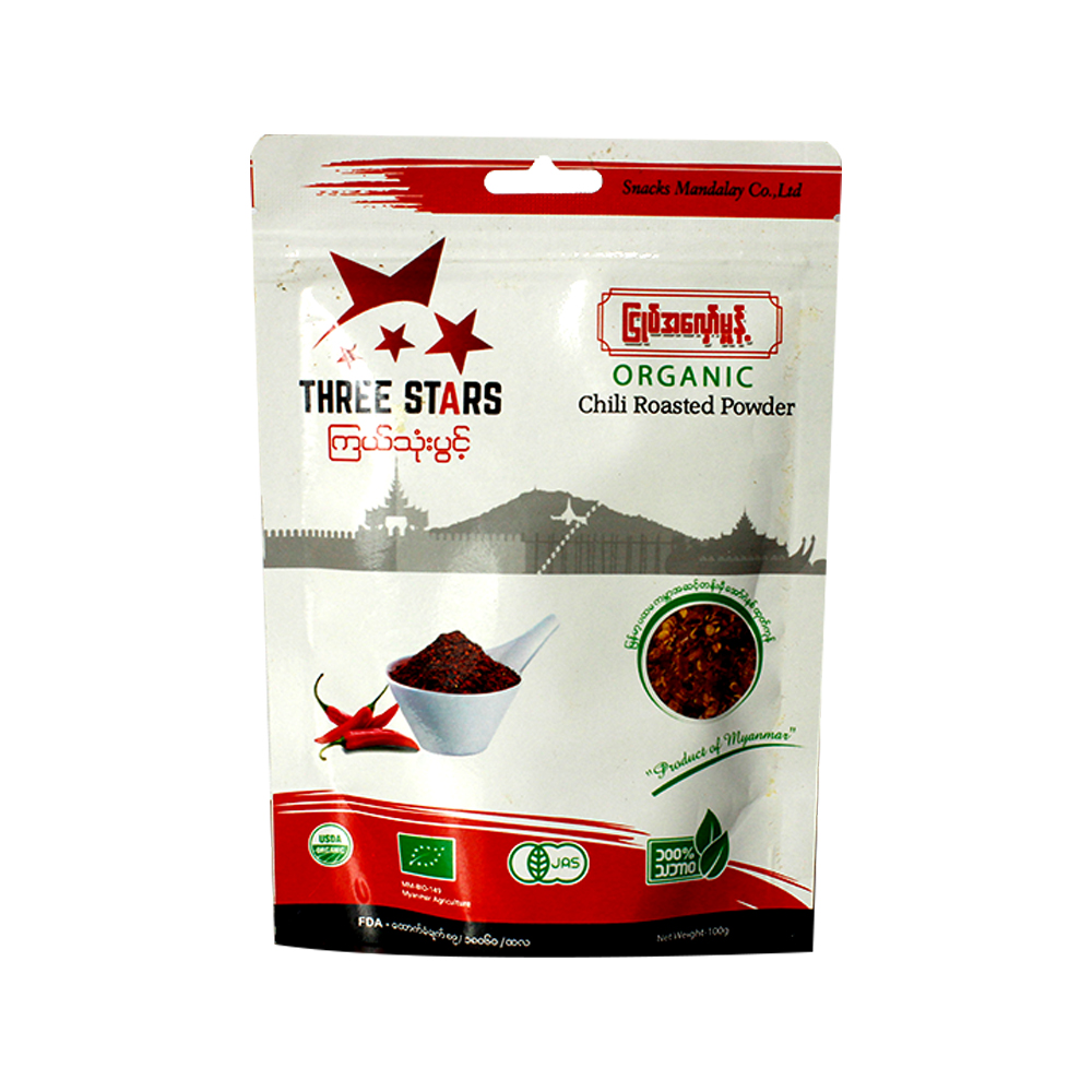 Three Stars Organic Chili Roasted Powder 100g